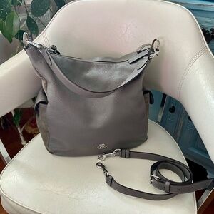 Gray Coach Pennie Shoulder Bag Pebbled & Suede Leather Medium